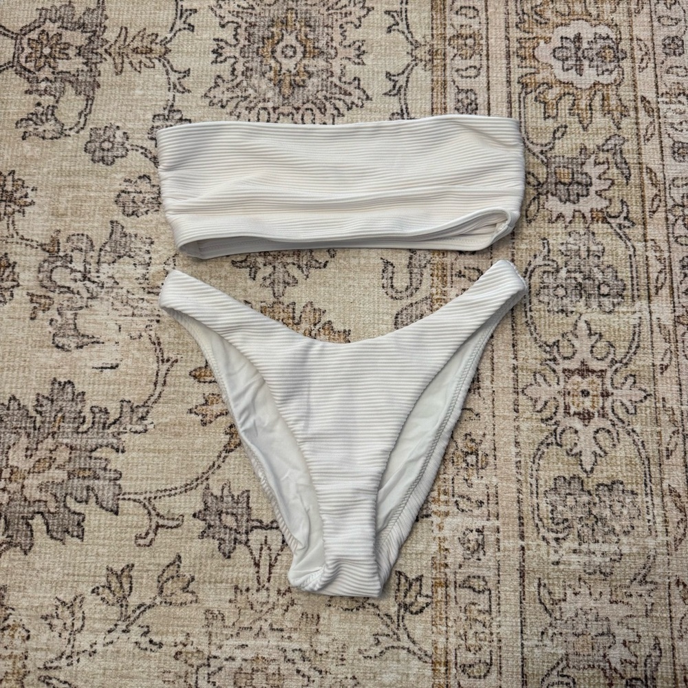 SEAFOLLY White Ribbed Strapless Cheeky Bikini Set (M) NWT